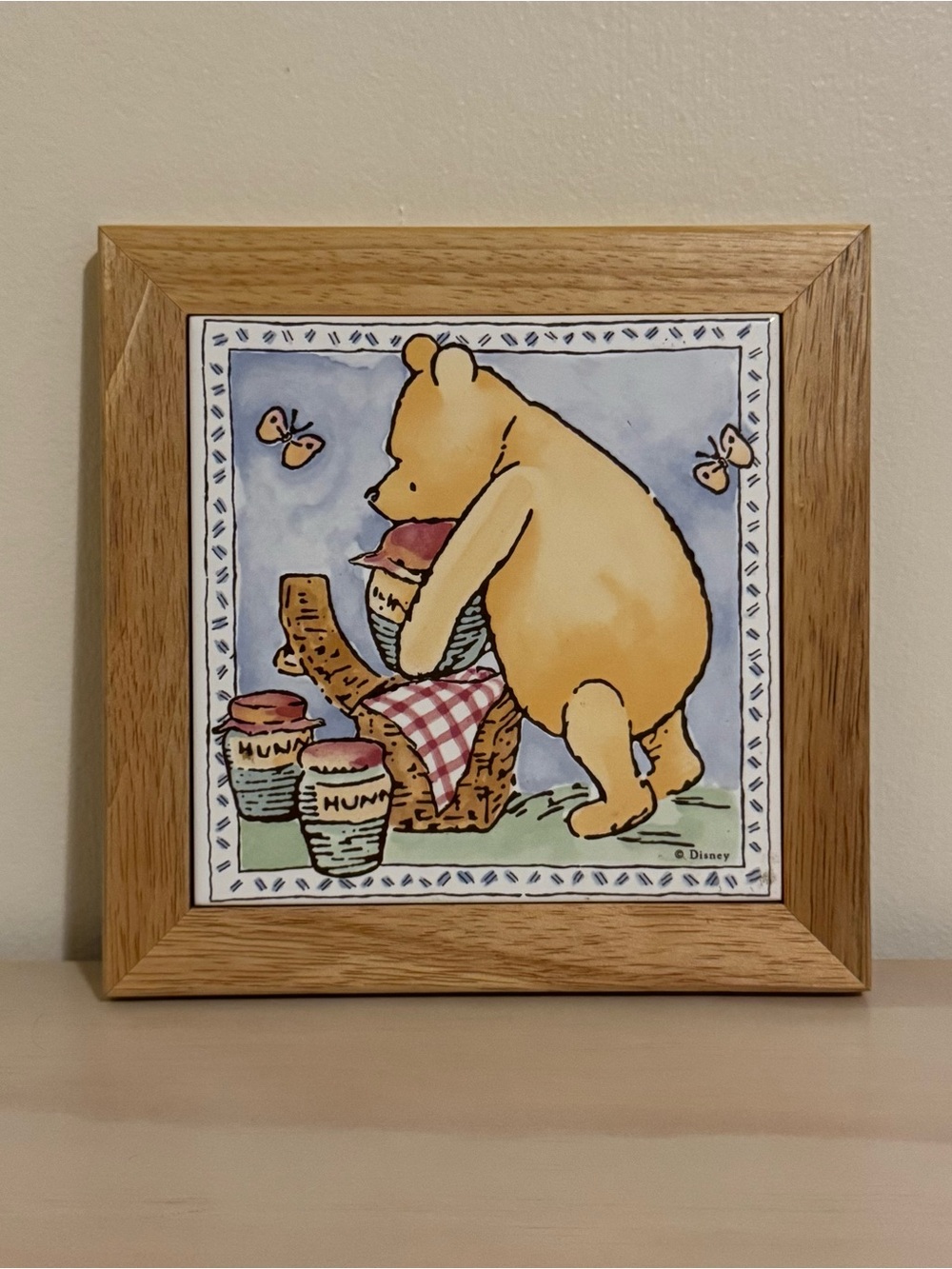 Disney Vintage Classic Winnie The Pooh Honey Pots Framed Tile Trivet Wall Decor